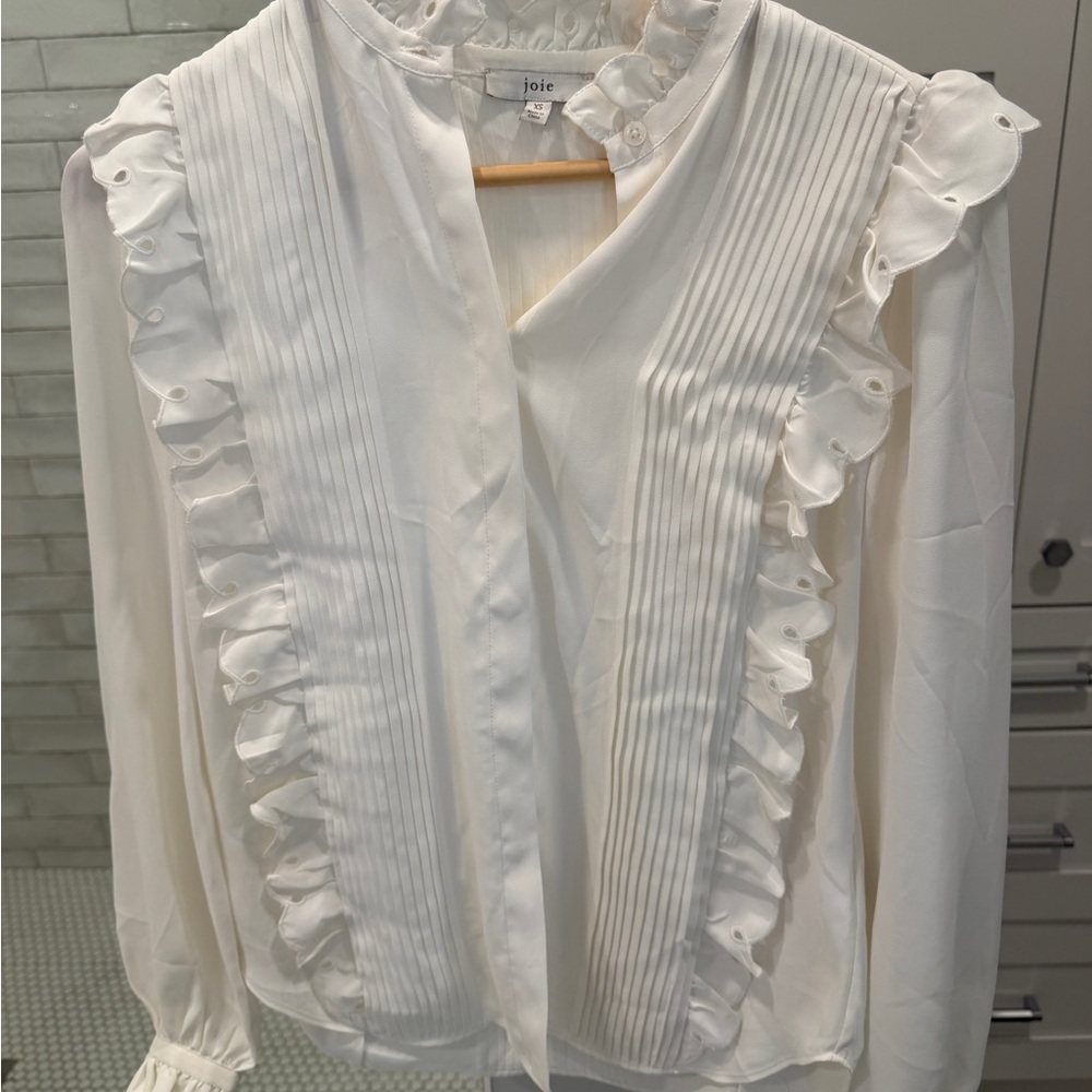 Joie White Ruffle Front Blouse
